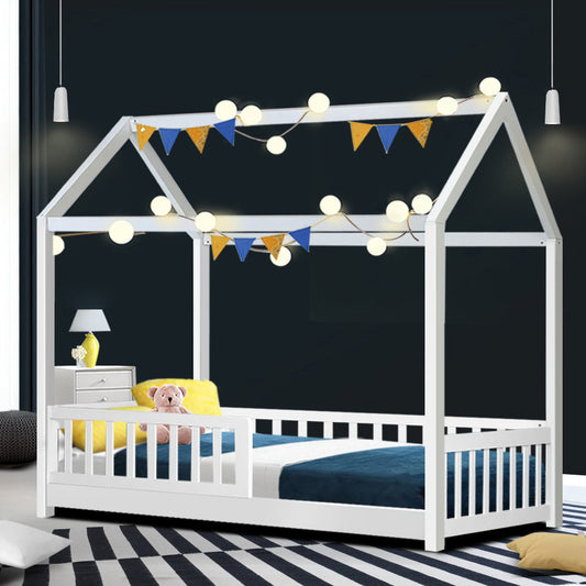 Artiss Bed Frame Wooden Kids House Frame White ROCK - TRENDZ