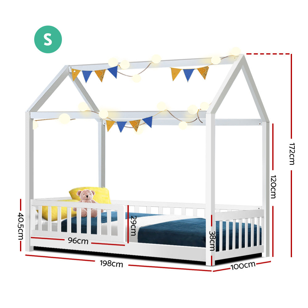 Artiss Bed Frame Wooden Kids House Frame White ROCK - TRENDZ
