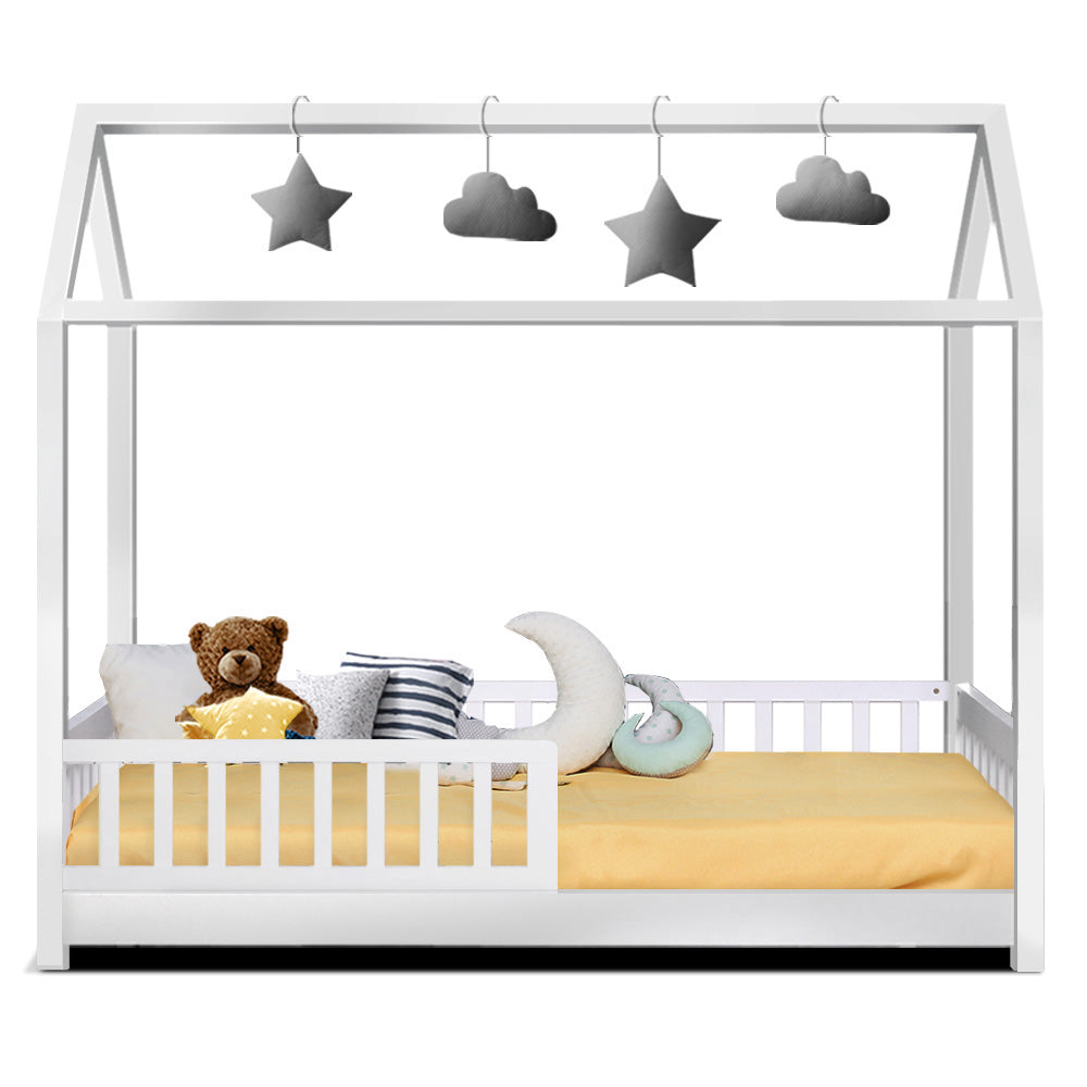 Artiss Bed Frame Wooden Kids House Frame White ROCK - TRENDZ