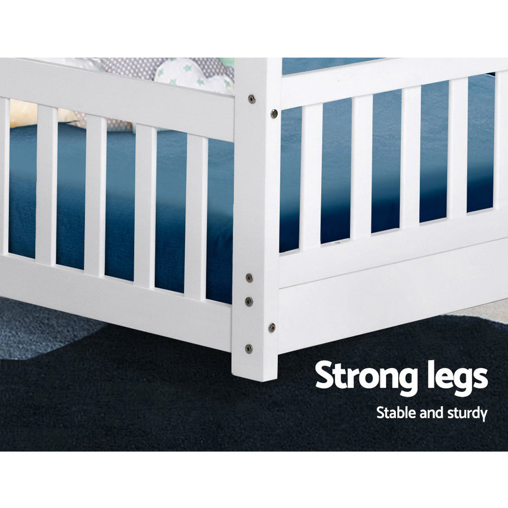 Artiss Bed Frame Wooden Kids House Frame White ROCK - TRENDZ