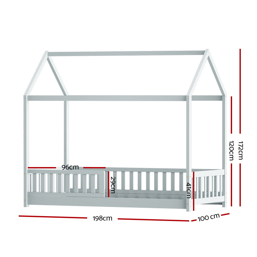 Artiss Bed Frame Wooden Kids House Frame Grey ROCK - TRENDZ