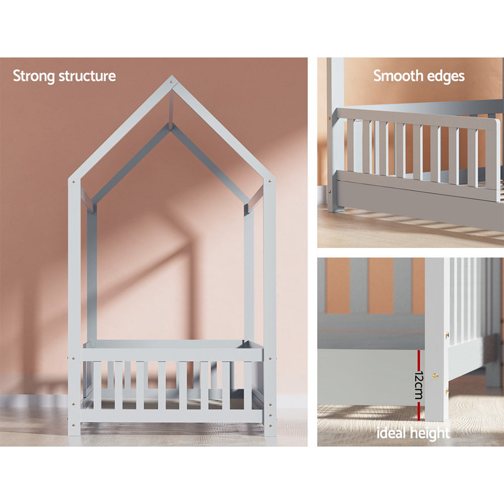 Artiss Bed Frame Wooden Kids House Frame Grey ROCK - TRENDZ