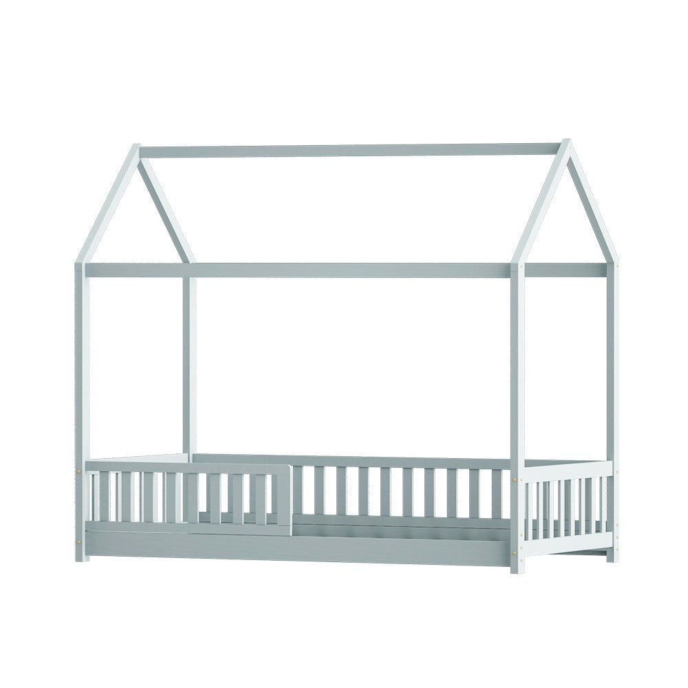 Artiss Bed Frame Wooden Kids House Frame Grey ROCK - TRENDZ