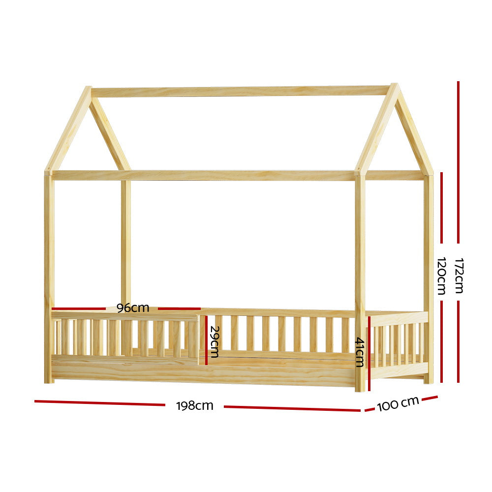 Artiss Bed Frame Wooden Kids House Frame Oak ROCK - TRENDZ