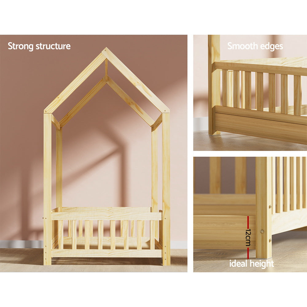Artiss Bed Frame Wooden Kids House Frame Oak ROCK - TRENDZ