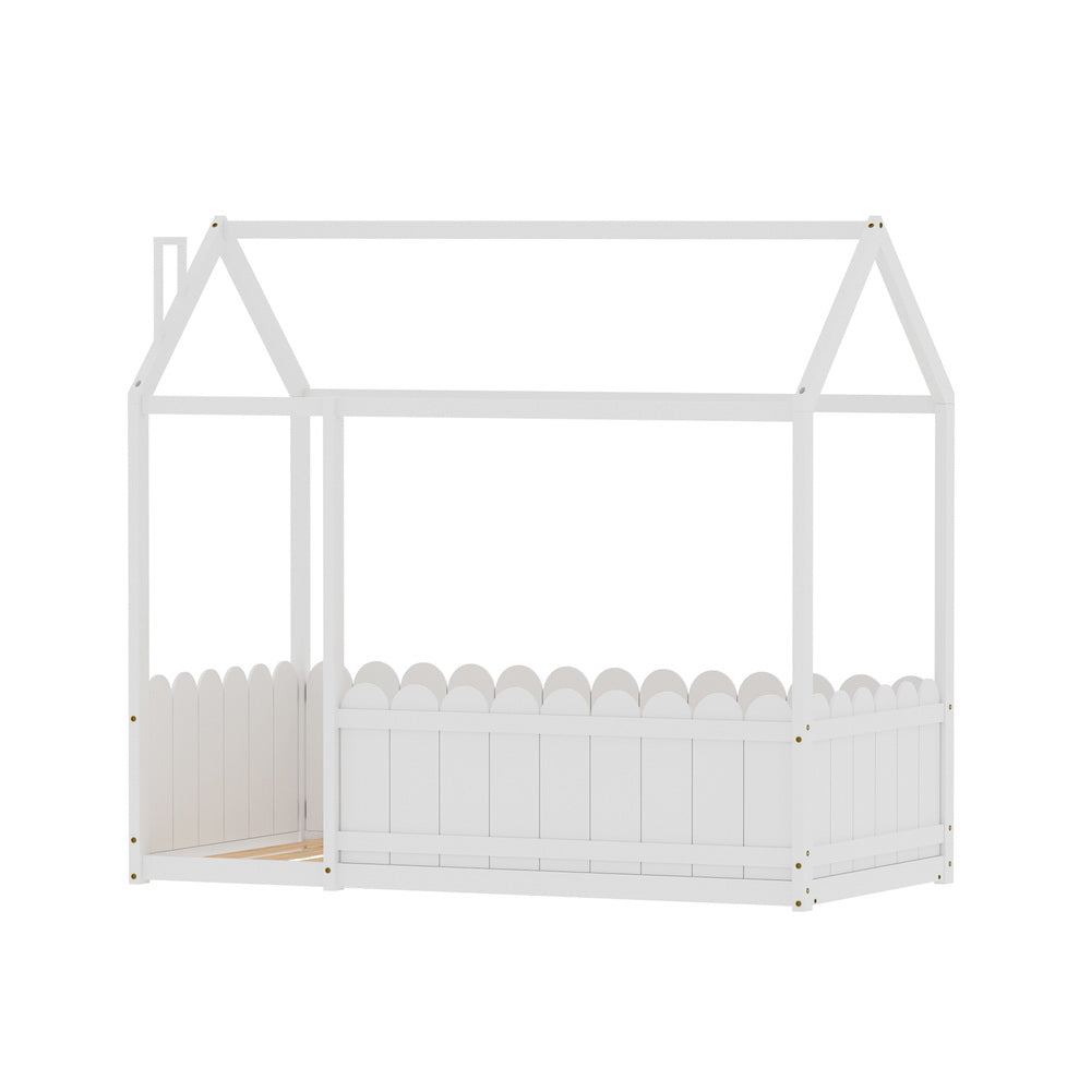 Artiss Bed Frame Wooden Kids House Single Frame White KORI - TRENDZ