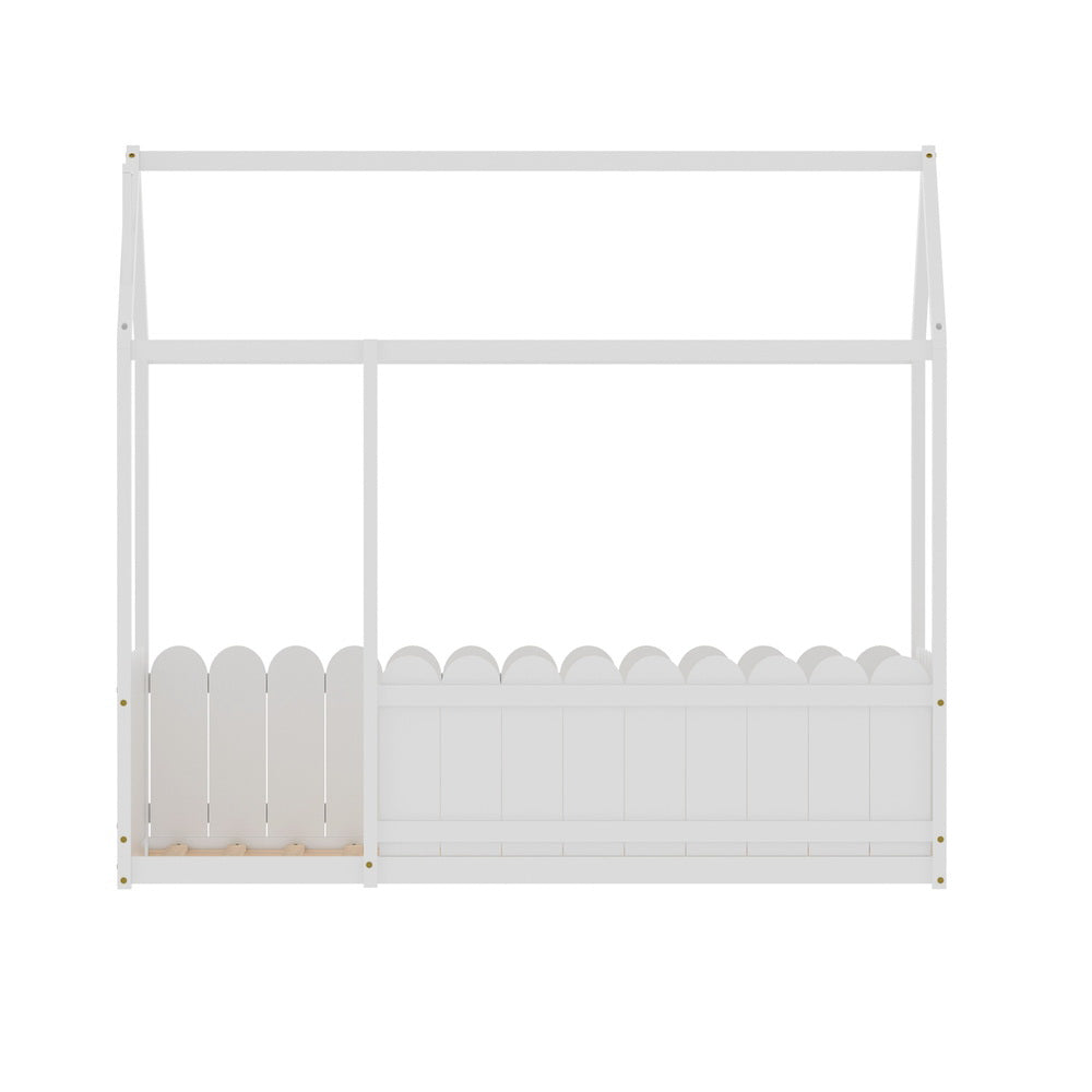 Artiss Bed Frame Wooden Kids House Single Frame White KORI - TRENDZ
