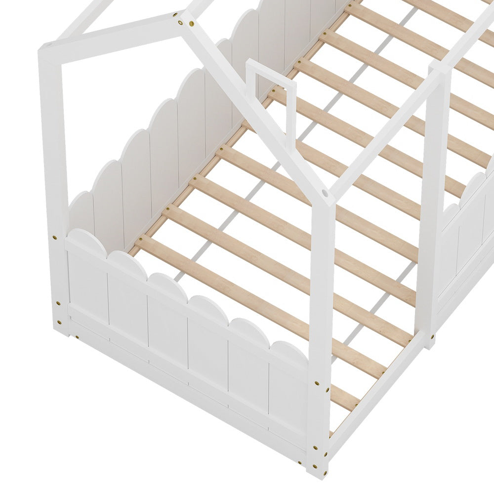 Artiss Bed Frame Wooden Kids House Single Frame White KORI - TRENDZ