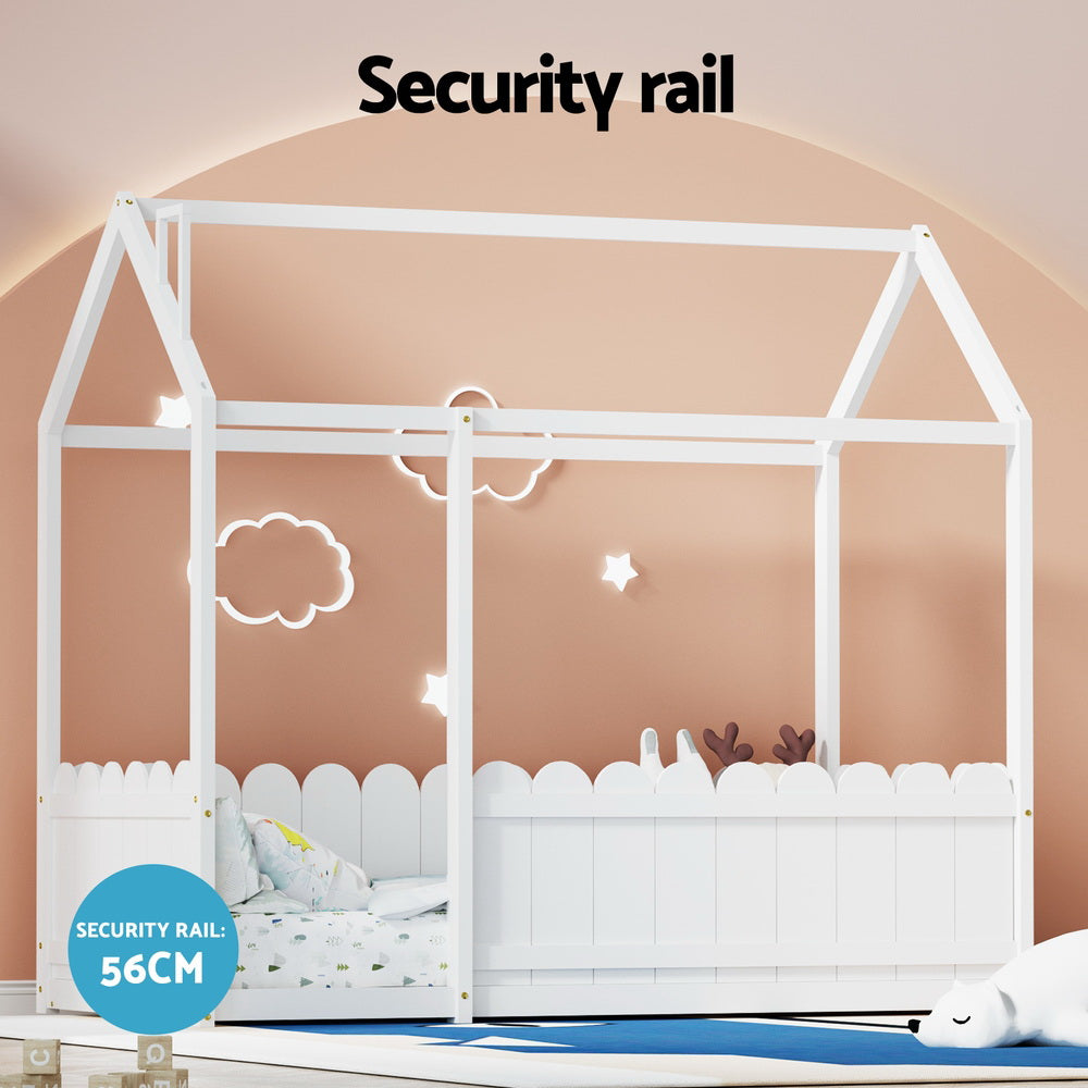 Artiss Bed Frame Wooden Kids House Single Frame White KORI - TRENDZ
