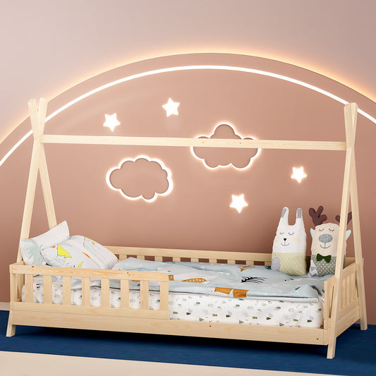 Artiss Bed Frame Wooden Kids House Frames Oak PUAH - TRENDZ