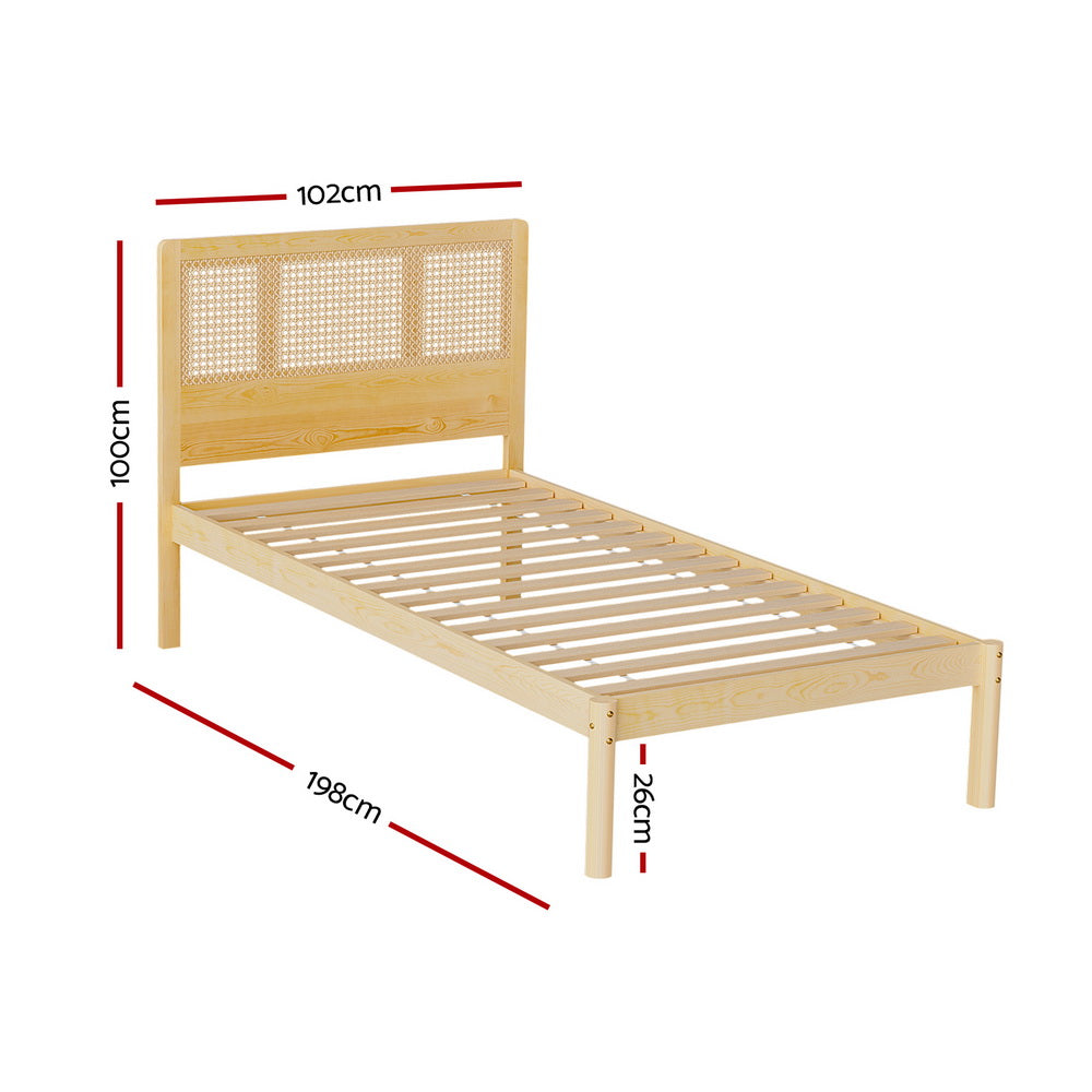 Artiss Bed Frame Single Size Rattan Wooden RITA - TRENDZ