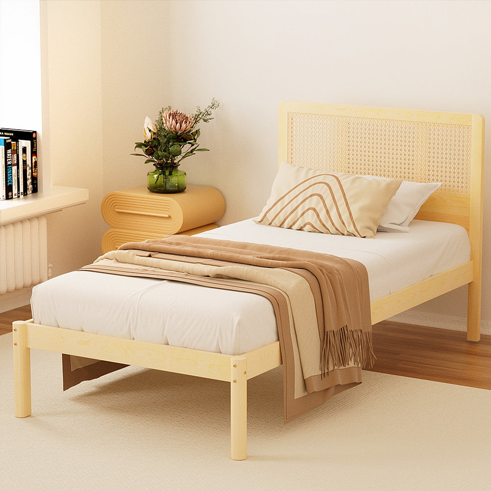 Artiss Bed Frame Single Size Rattan Wooden RITA - TRENDZ