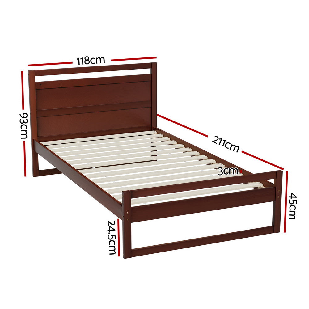 Artiss Bed Frame King Single Size Wooden Walnut WITTON - TRENDZ