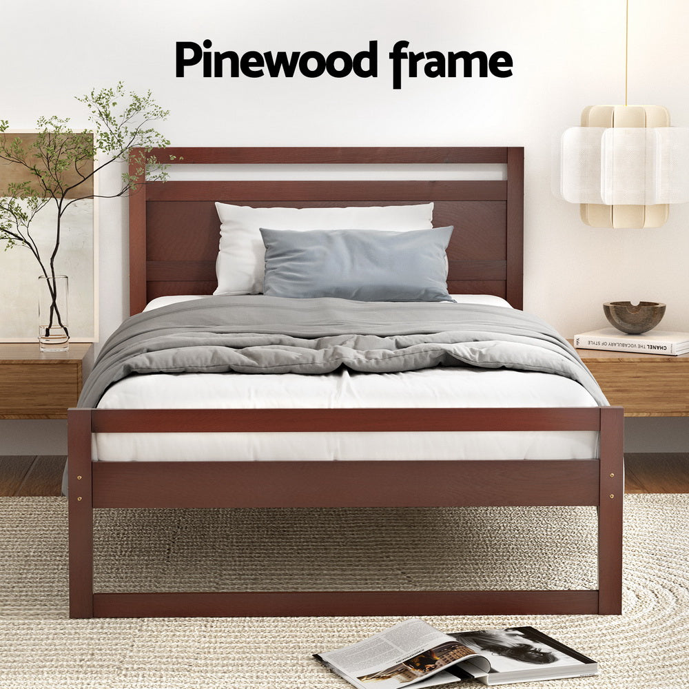 Artiss Bed Frame King Single Size Wooden Walnut WITTON - TRENDZ