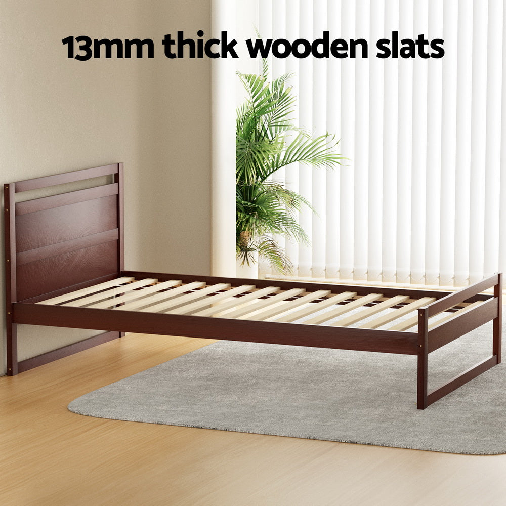 Artiss Bed Frame King Single Size Wooden Walnut WITTON - TRENDZ