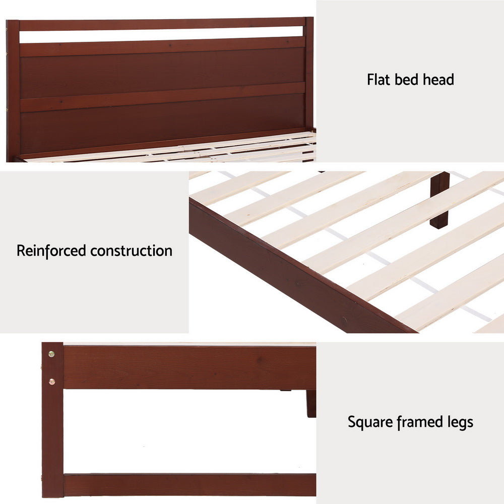 Artiss Bed Frame King Single Size Wooden Walnut WITTON - TRENDZ