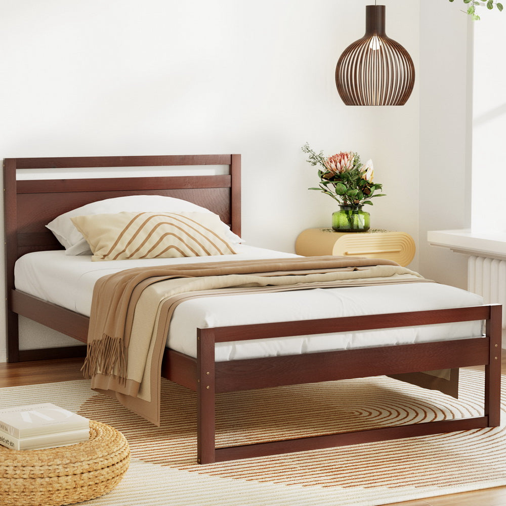Artiss Bed Frame King Single Size Wooden Walnut WITTON - TRENDZ