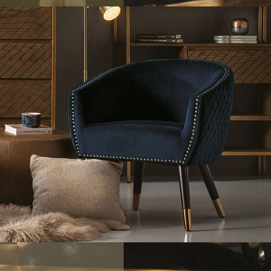 Deniz Lounge Chair – Dim Blue Arctus Velvet with Gold Accents