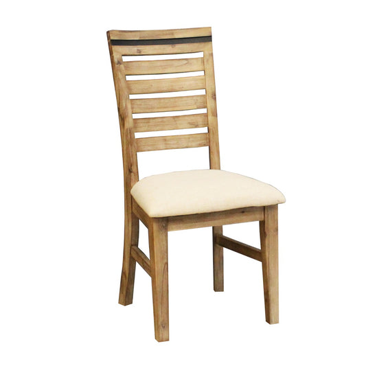 2x Wooden Frame Leatherette Solid Wood Acacia Dining Chairs in Silver Brush Colour - TRENDZ