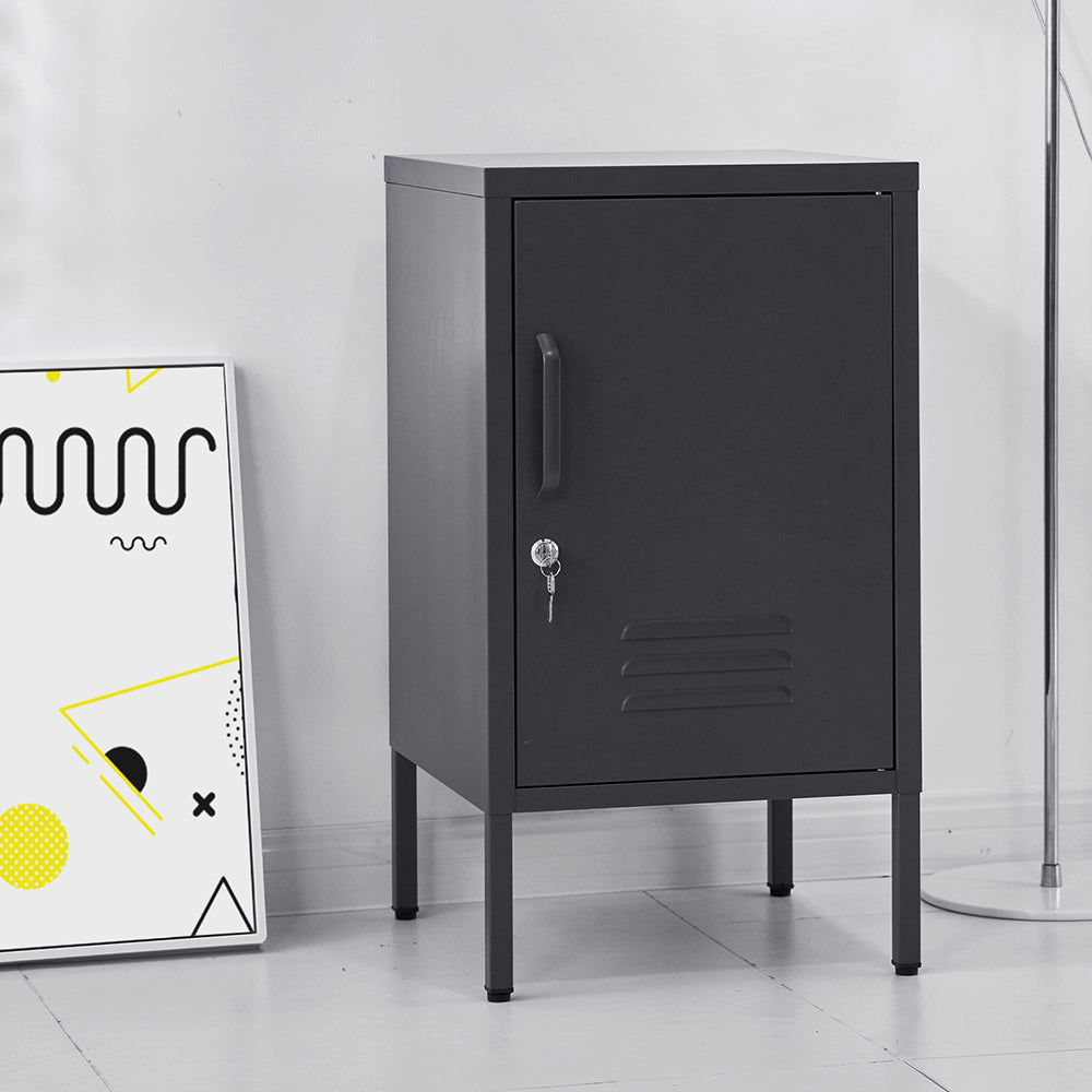 Artiss Bedside Table Metal Cabinet - Black - TRENDZ