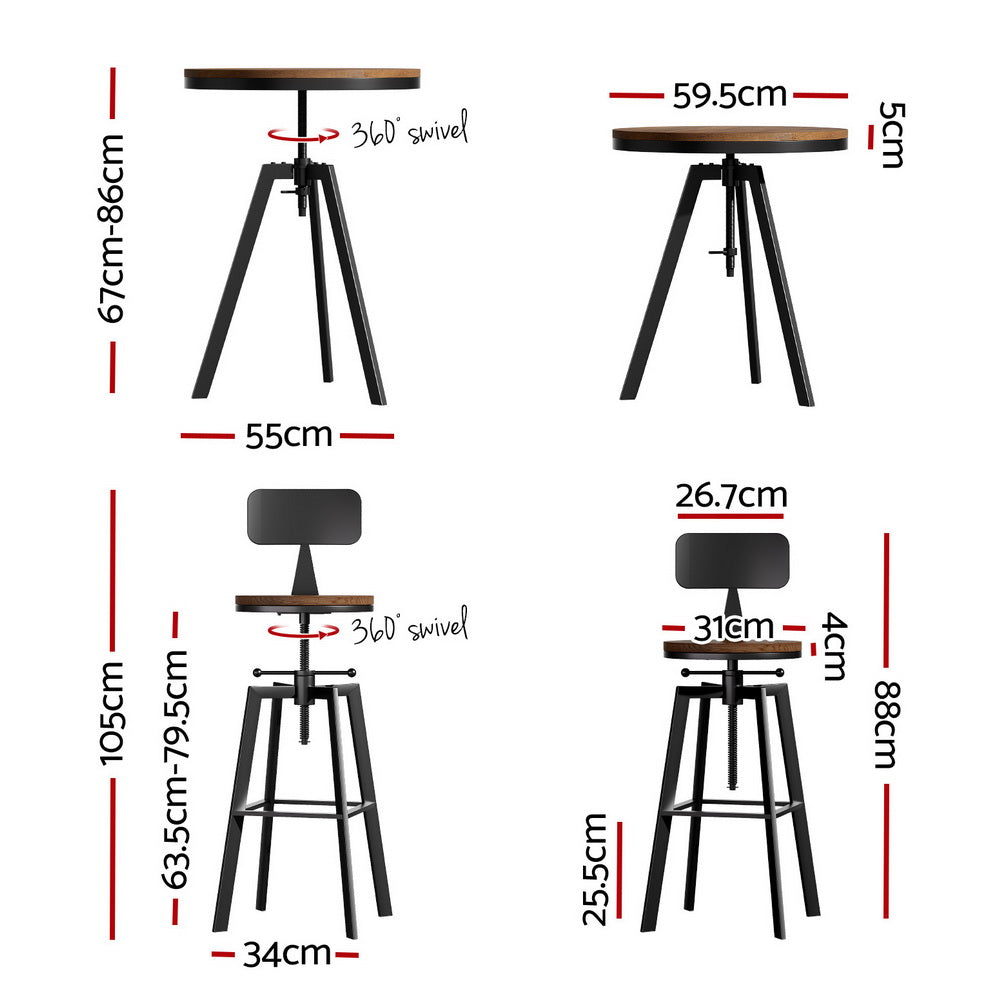 Artiss Bar Table and Stools Set Dining Desk Industrial Kitchen Chairs Cafe Pub - TRENDZ