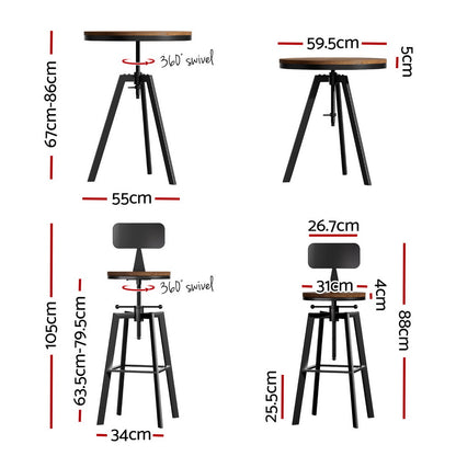 Artiss Bar Table and Stools Set Dining Desk Industrial Kitchen Chairs Cafe Pub - TRENDZ