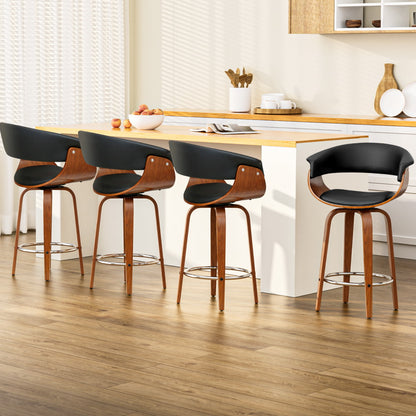 Artiss 4x Bar Stools Swivel PU Seat Wooden - TRENDZ