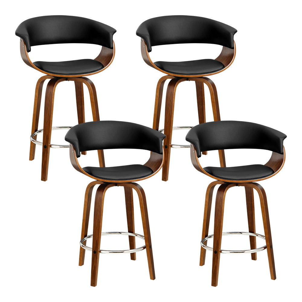 Artiss 4x Bar Stools Swivel PU Seat Wooden - TRENDZ