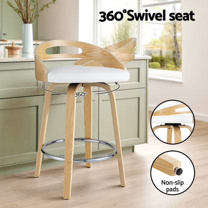 Artiss 2x Bar Stools Swivel Dining Chairs Low Back Counter Seat PU Cushion - TRENDZ