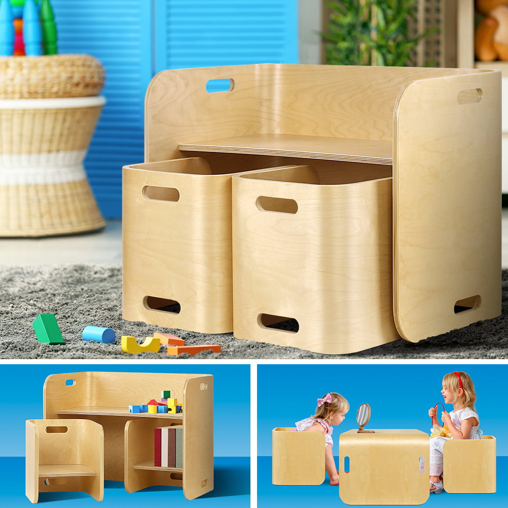 Keezi 3PCS Kids Table and Chairs Set Multifunctional Storage Desk - TRENDZ