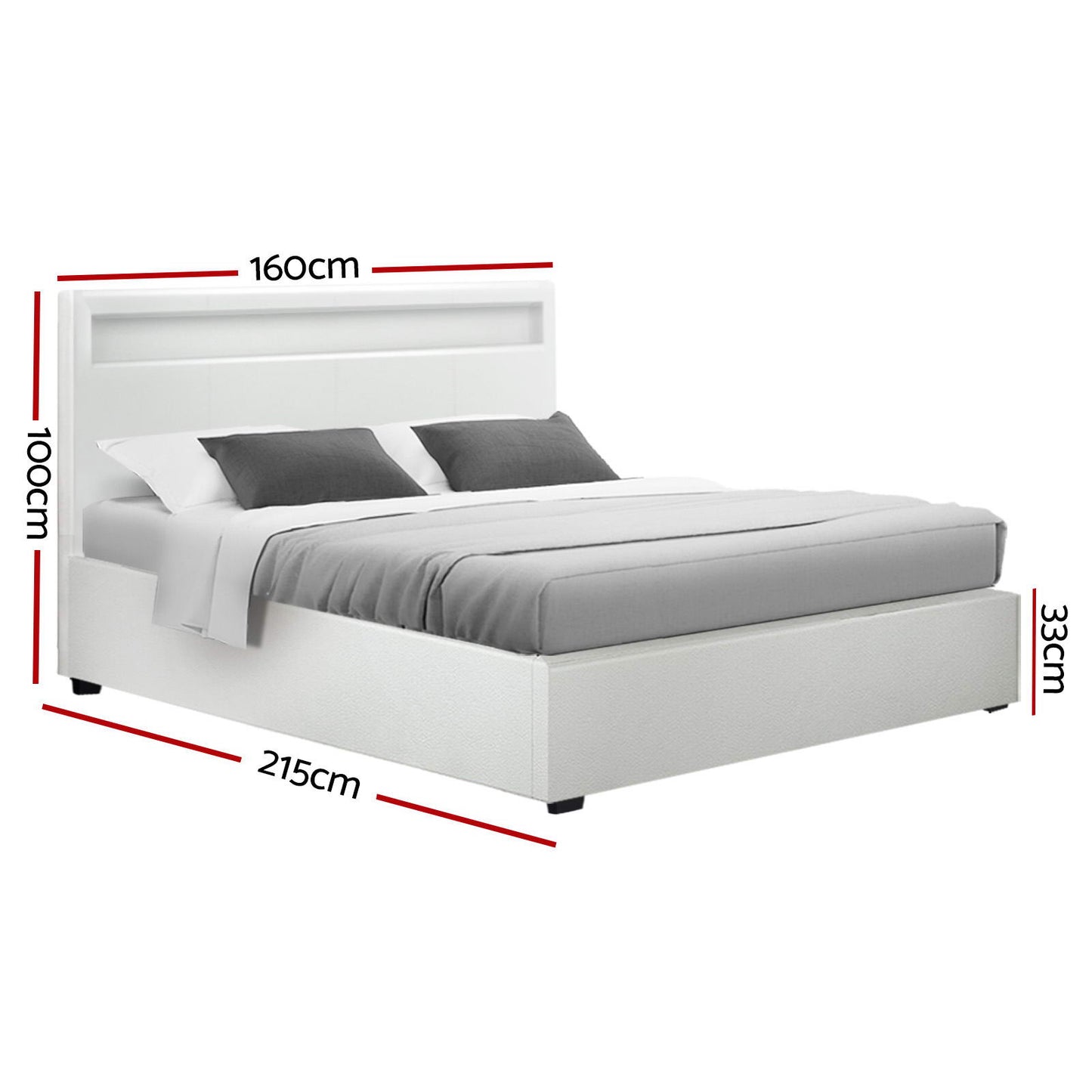 Artiss Bed Frame Queen Size LED Gas Lift White COLE - TRENDZ