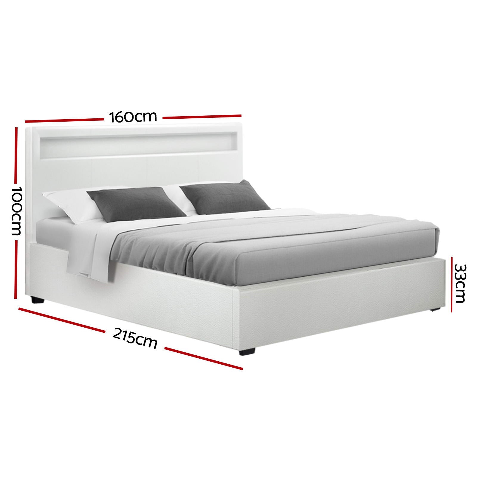 Artiss Bed Frame Queen Size LED Gas Lift White COLE - TRENDZ