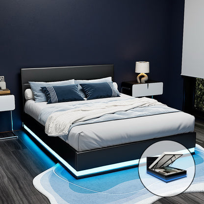 Artiss Bed Frame Queen Size LED Gas Lift Black LUMI - TRENDZ