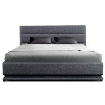 Artiss Bed Frame Queen Size LED Gas Lift Grey LUMI - TRENDZ