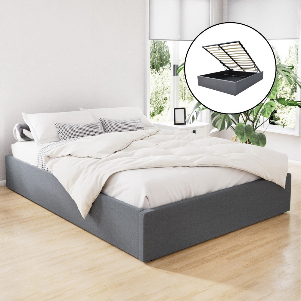Artiss Bed Frame Queen Size Gas Lift Base Grey TOKI - TRENDZ