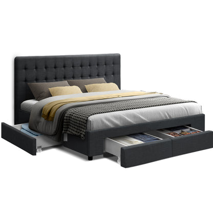 Artiss Bed Frame King Size with 4 Drawers Charcoal AVIO - TRENDZ