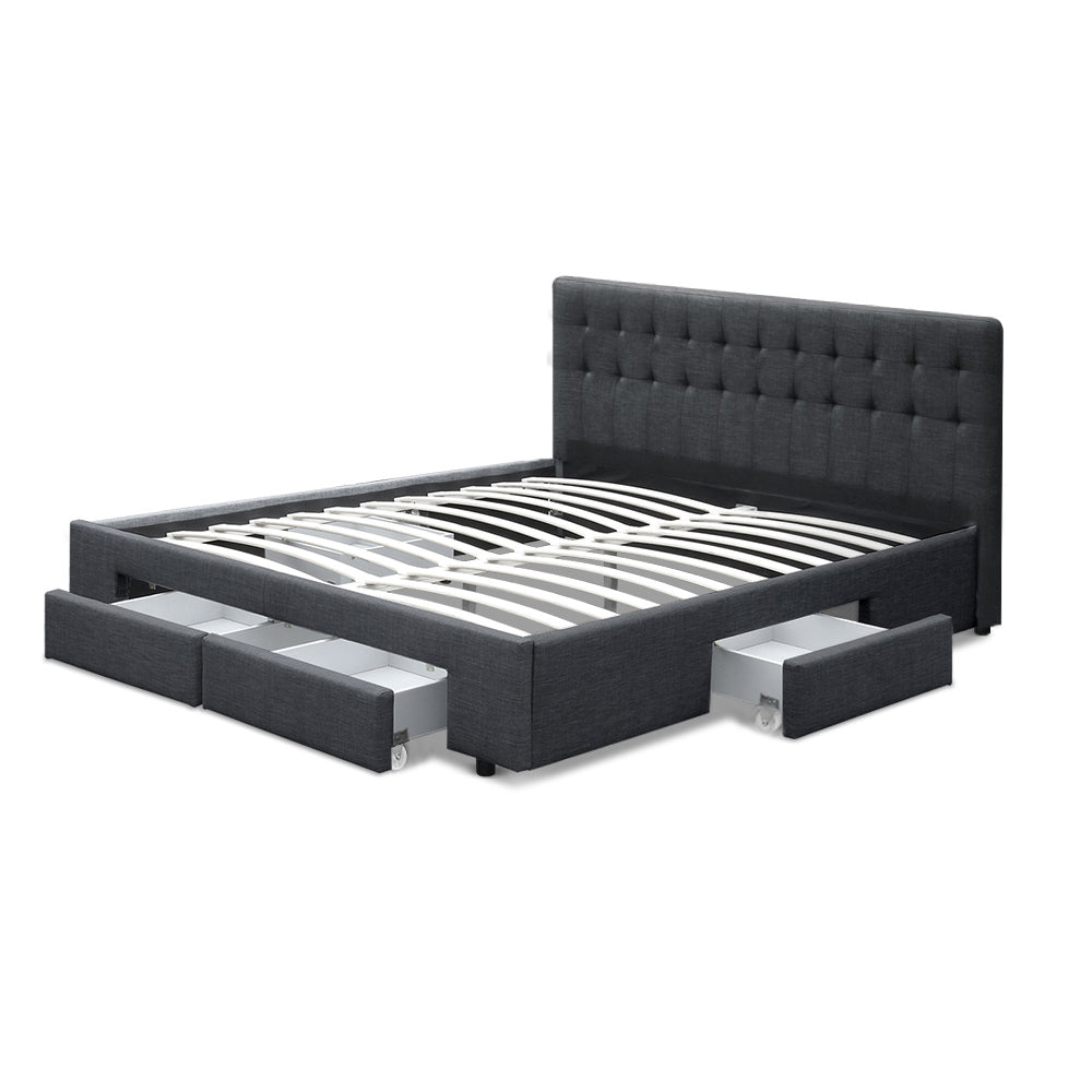 Artiss Bed Frame King Size with 4 Drawers Charcoal AVIO - TRENDZ