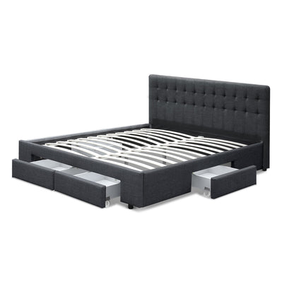 Artiss Bed Frame King Size with 4 Drawers Charcoal AVIO - TRENDZ