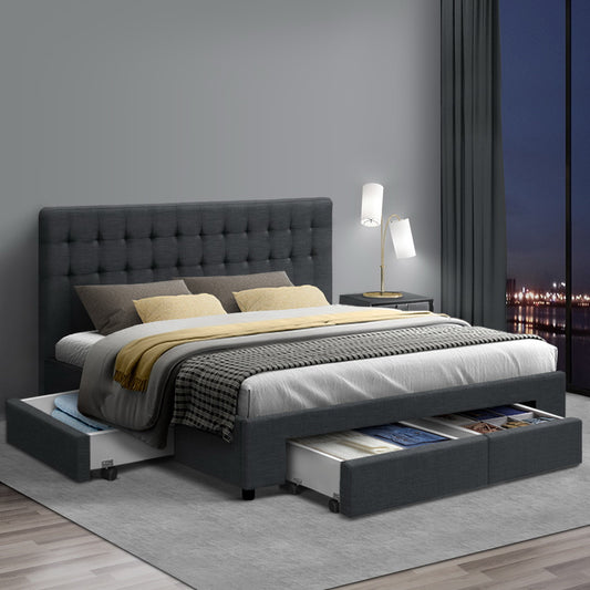 Artiss Bed Frame King Size with 4 Drawers Charcoal AVIO - TRENDZ