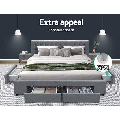 Artiss Bed Frame King Size with 4 Drawers Grey AVIO - TRENDZ