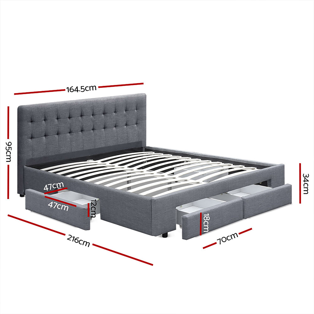 Artiss Bed Frame Queen Size with 4 Drawers Grey AVIO - TRENDZ