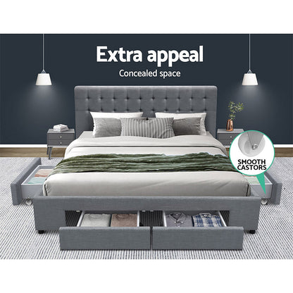 Artiss Bed Frame Queen Size with 4 Drawers Grey AVIO - TRENDZ