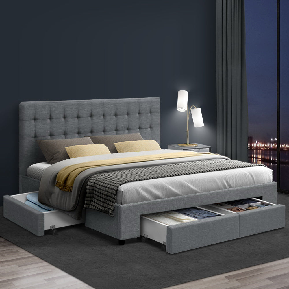 Artiss Bed Frame Queen Size with 4 Drawers Grey AVIO - TRENDZ