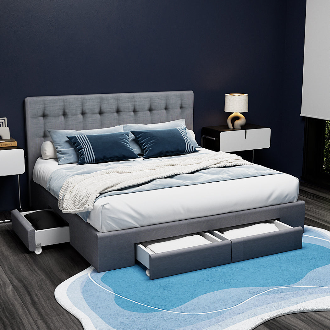 Artiss Bed Frame Queen Size with 4 Drawers Grey AVIO - TRENDZ