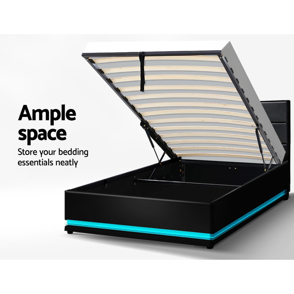 Artiss Bed Frame King Single Size LED Gas Lift Black LUMI - TRENDZ