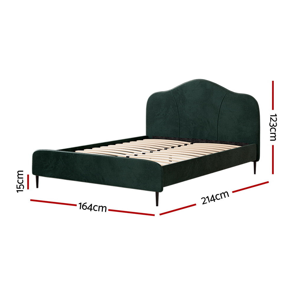 Artiss Bed Frame Queen Size Velvet Dark Green OLAN - TRENDZ
