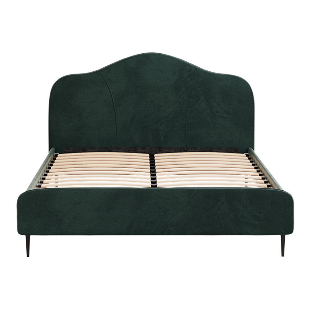 Artiss Bed Frame Queen Size Velvet Dark Green OLAN - TRENDZ