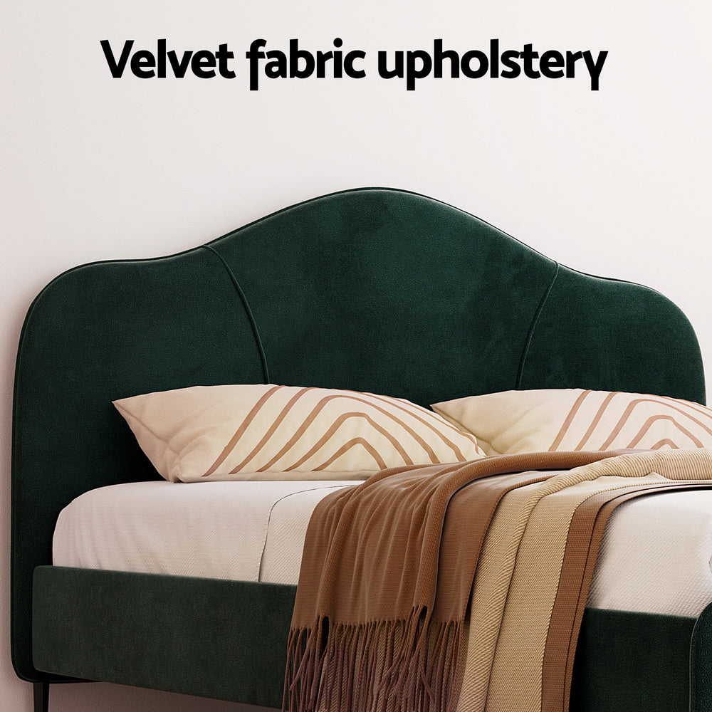 Artiss Bed Frame Queen Size Velvet Dark Green OLAN - TRENDZ