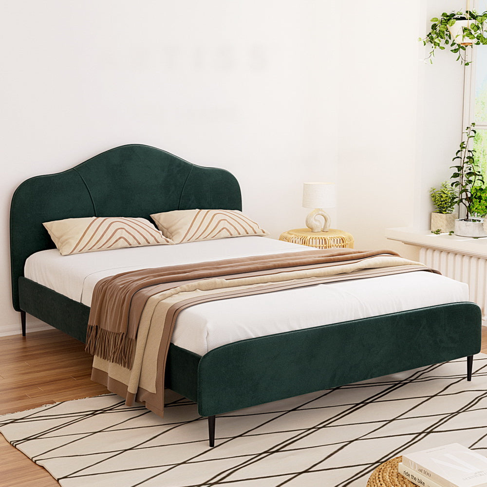 Artiss Bed Frame Queen Size Velvet Dark Green OLAN - TRENDZ