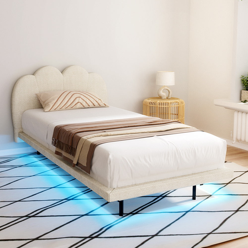 Artiss Bed Frame Single Size Boucle Beige SASA - TRENDZ